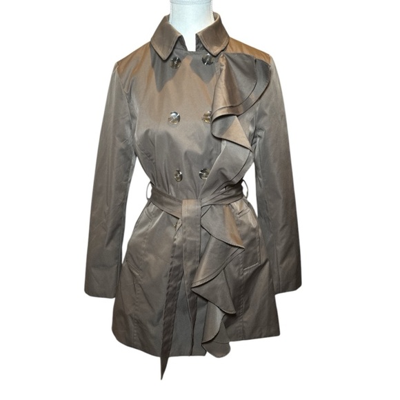 Sandro Jackets & Blazers - SANDRO Trench Coat Womens M Brown Taupe Rain Ruffle Belted Luxe City Girl